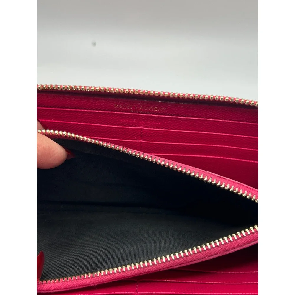 Saint Laurent YSL‎ Pink Chevron Monogram Zip Around Wallet#355 - Picture 13 of 14